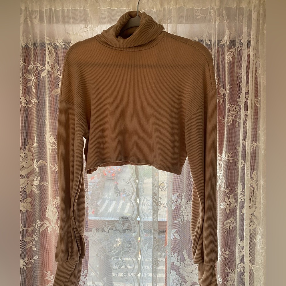 Forever 21 Brown Ribbed Crop Turtleneck Sweater
